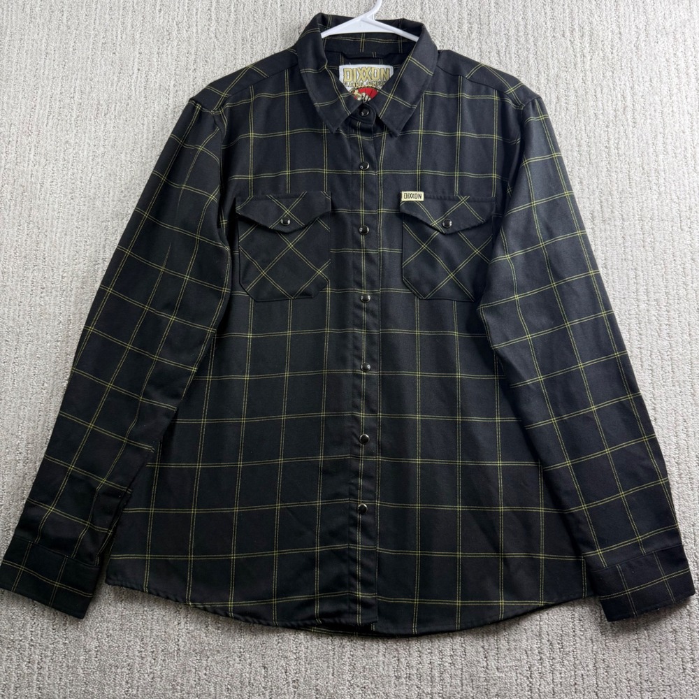 Dixxon Flannel Company Stay Gold Black Yellow Plaid Button Up Shirt Womens XL